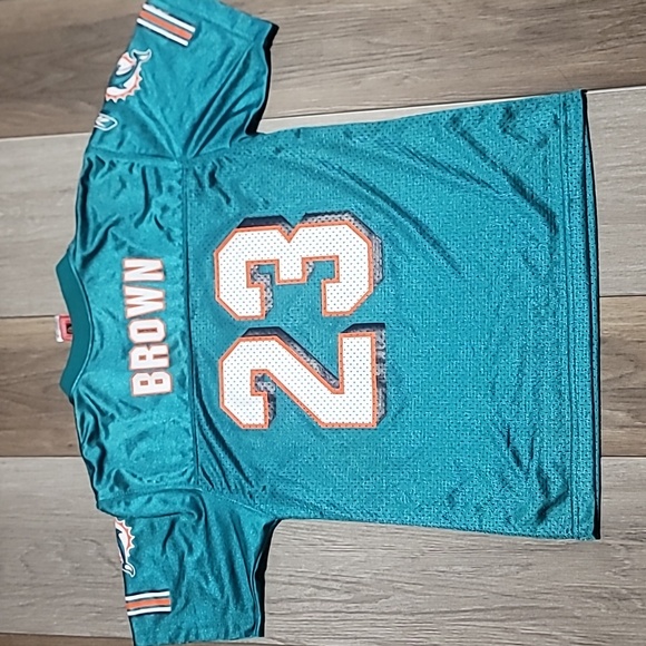 VINTAGE REEBOK MIAMI DOLPHINS RONNIE BROWN BOYS FOOTBALL JERSEY SIZE LARGE - Picture 7 of 8